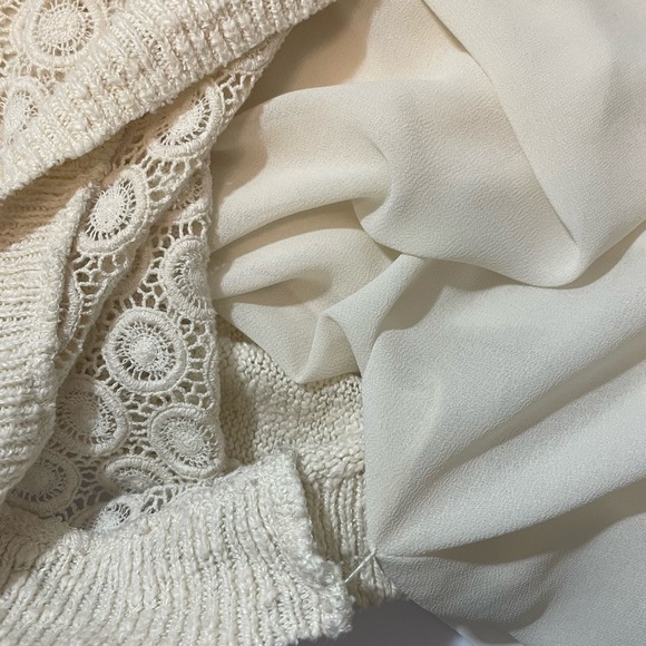 Lucky Brand Ivory Lace Chiffon Split Back Sweater Eyelet Medium - Picture 8 of 8